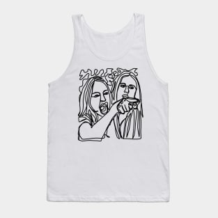 Half Woman Yelling at Cat Memes Black Line Doodle Tank Top